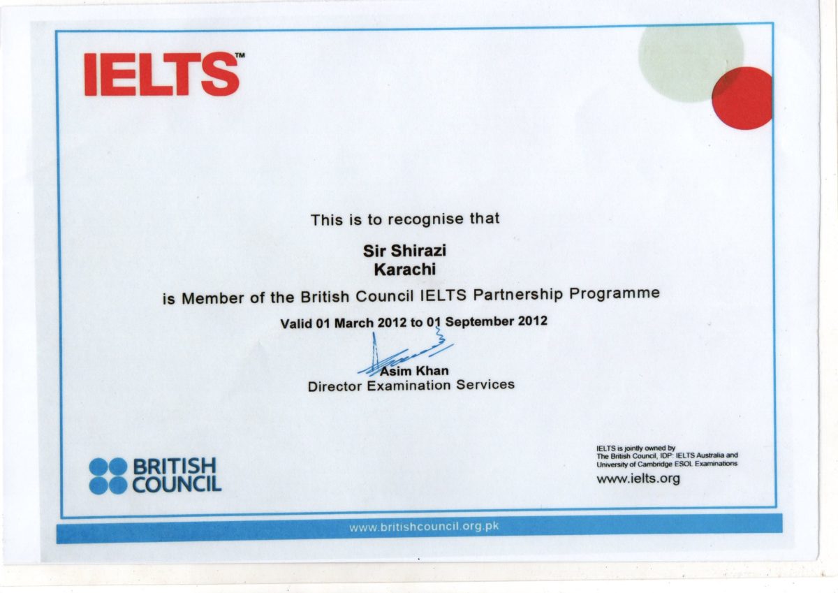 British Council Karachi IELTS Partnership Program Certificates IELTS